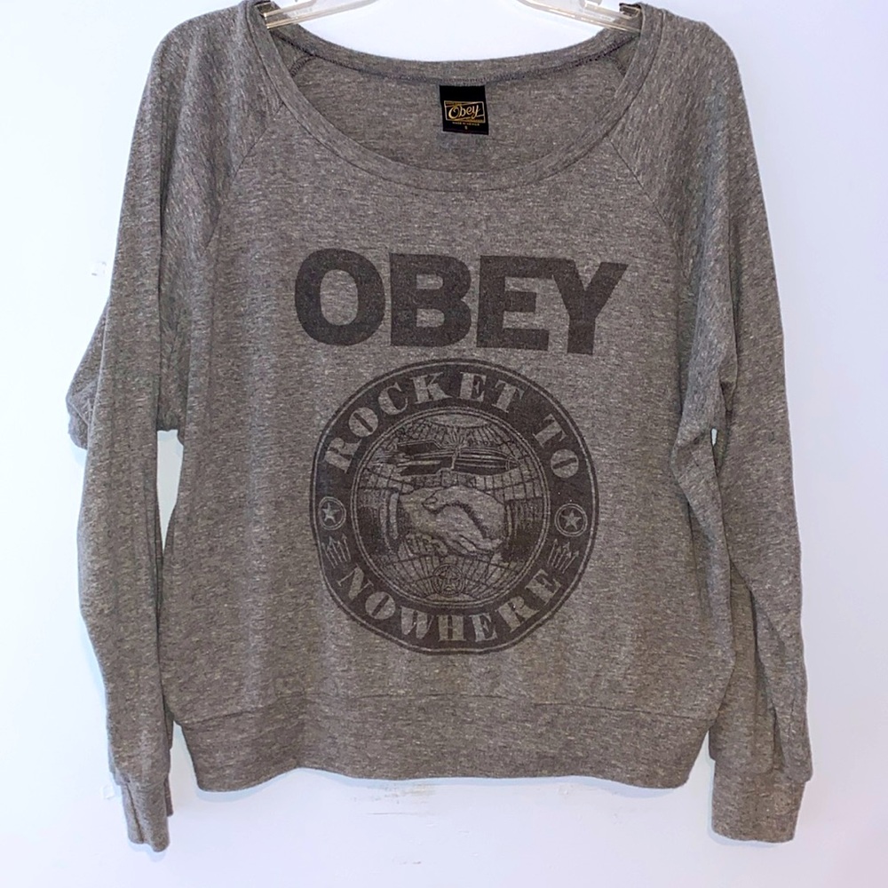 Obey sweatshirt. Gray and black. Small